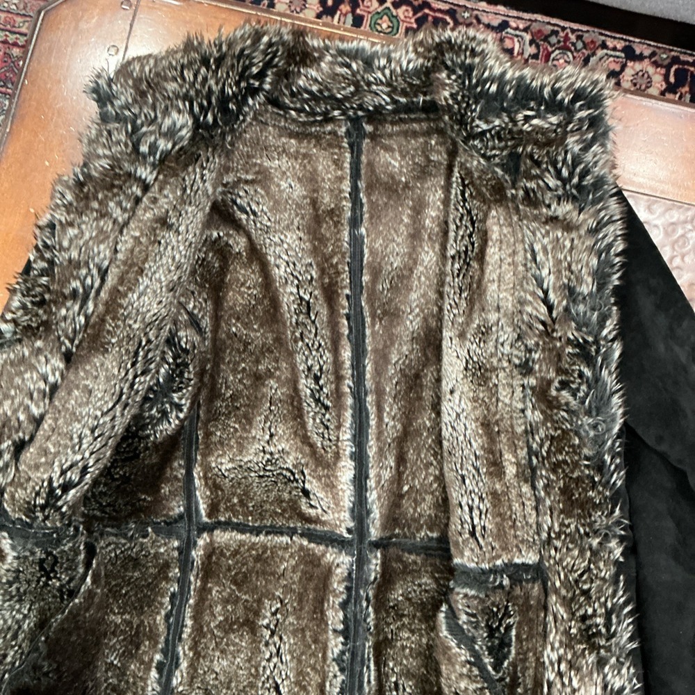 LNR Penny Lane Style Real Suede Leather, Faux Fur Coat, Black, XL, EUC - Picture 6 of 11